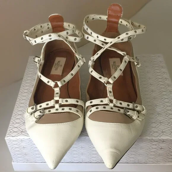 VALENTINO Leather "Love Latch" Cage Ankle Strap Ballet Flats - ITALIAN SIZE 38 - Picture 7 of 13